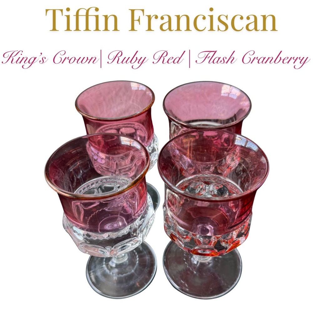 Vintage 1950s Tiffin Franciscan Stemware 2 Goblets‎ & 2 Stemmed Cordial Glasses